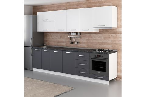 MİNAR  ELA 300 CM MUTFAK DOLABI BEYAZ ANTRASİT 300-A9