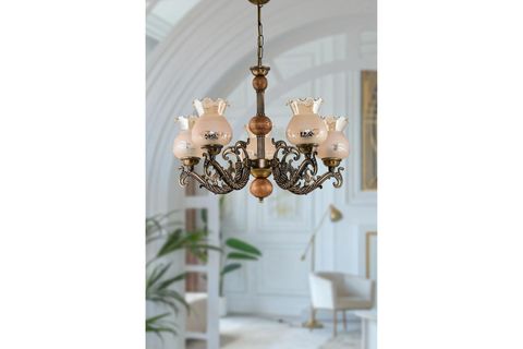 ELBE ZAMAK AVİZE BAL RENGİ CAMLI, BEŞ KOLLU