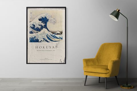 ÇERÇEVELİ BETON ART DOKULU TABLO, HOKUSAİ POSTER