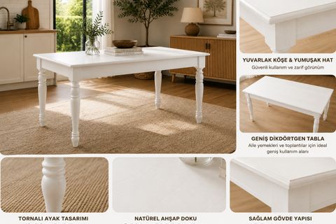 SABİT TORNALI MUTFAK MASASI, 170 CM, BEYAZ