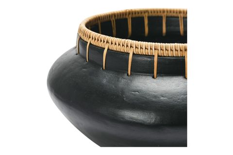 SİYAH RATTAN DİKİŞLİ EL YAPIMI VAZO MİNİMALİST