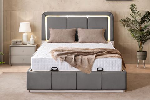 DEMONTE NOX LEDLİ ÇİFT KİŞİLİK BAZA BAŞLIK MAXİ YATAK SETİ, GRİ, 160X200