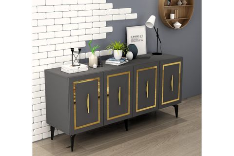VANNESSA LAZER DESENLİ PLEKSİLİ KONSOL, ANTRASİT ALTIN