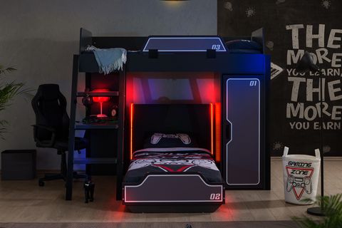 GAMER LEDLİ DOLAPLI MASALI RANZA, ANTRASİT
