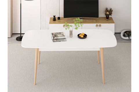 LOTUS BOHEM TARZ AÇILIR YEMEK MASASI, BEYAZ AHŞAP AYAK