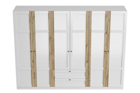 BELİZE AYVAZ 6 KAPAK 2 ÇEKMECELİ GARDIROP 270 CM BEYAZ-ATLANTİK ÇAM
