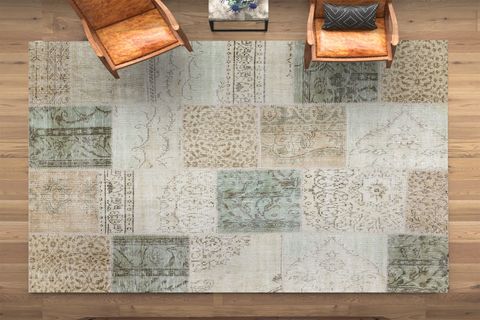 ELSE BEJ MİNT KAHVE YÜN PAMUK EL DOKUMA VİNTAGE PATCHWORK OTANTİK KIRKYAMA HALI 80X150