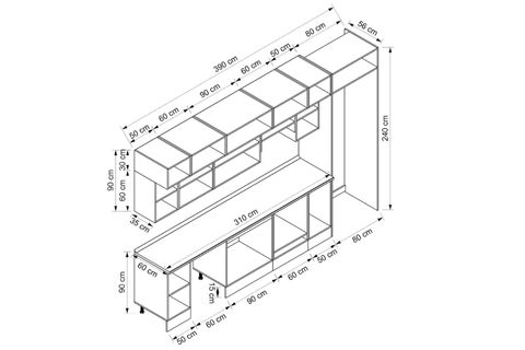 ALVİNKA 390X240 CM KLASİK MEBRAN MUTFAK DOLABI, MB E90S50S50 1 MEBRAN BEYAZ SUNTALAM