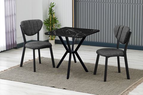 ELİS MUTFAK MASA TAKIMI, 2 SANDALYE, SİYAH, 70X70 CM, ANTRASİT