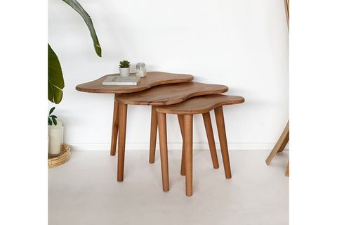 ZİGON BULUT SEHPA SETİ MASİF DOĞAL AHŞAP, ÜÇLÜ