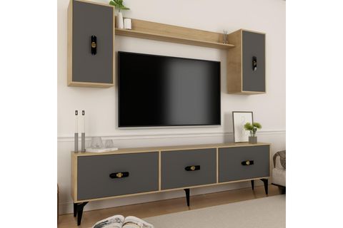 HİRAA TV ÜNİTESİ TAKIMI SAFİRMEŞE ANTRASİT, 180 CM