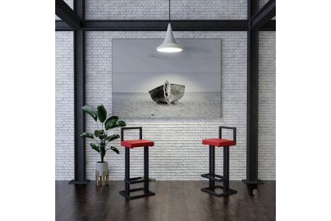 LİNE SİYAH METAL BAR SANDALYESİ, KIRMIZI