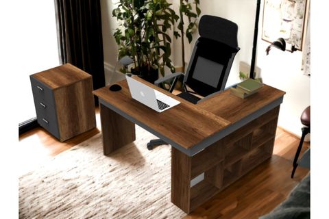 ROBİN HOME BOSTON KİTAPLIK RAFLI L OFİS TAKIMI, BAROK ANTRASİT