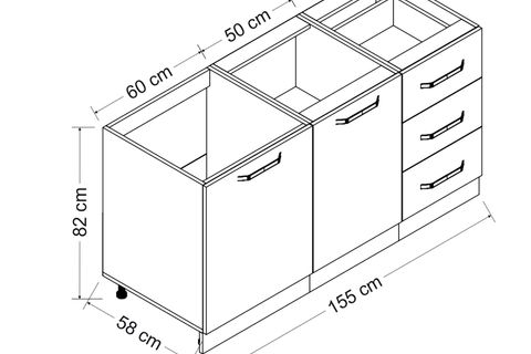 MİNAR 155 CM MUTFAK DOLABI BEYAZ DORE 155-D1-ALT MODÜL