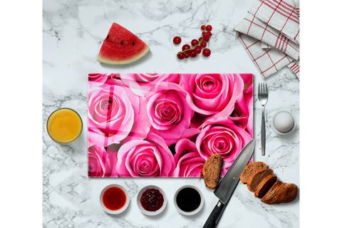 BYTOUCH PİNK ROSE CAM KESME TAHTASI VE SUNUM TABLASI