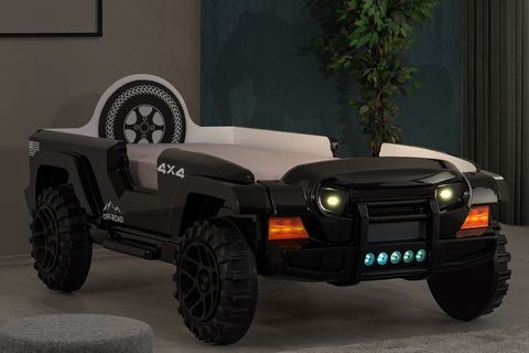 JEEP SÜPERLÜX LEDLİ ARABALI YATAK, SİYAH, 90X190