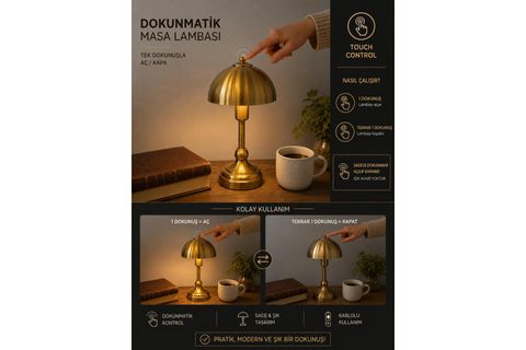 LUMİA DOKUNMATİK ESKİTME RETRO BAŞLIKLI MASA LAMBASI