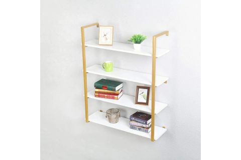 TASNİA GOLD METAL AHŞAP DUVAR RAFI 90 CM 4 KATLI