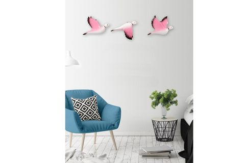 GÜVERCİN ÜÇLÜ DUVAR SÜSÜ, PEMBE