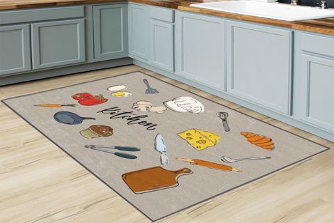 GARDENYA BIÇAK ŞEF PEYNİR TAVA DESENLİ KİTCHEN SLOGANLI MODERN DEKORATİF MUTFAK HALISI   75X200 CM