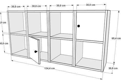 KİTAPLIKLI KAPAKLI DUVAR RAFI, BEYAZ, 135 CM, DVR-1067-Ç
