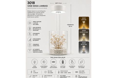 ÖZCAN AYDINLATMA VASE MASA LAMBASI BEYAZ, 3018-01