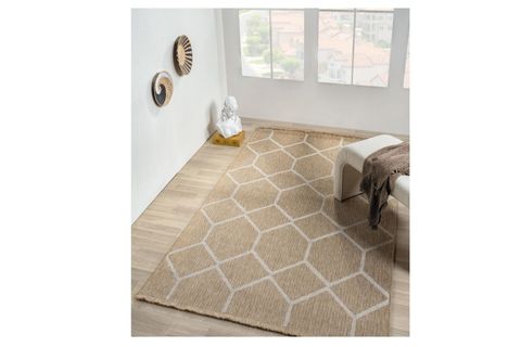 QUEEN SERİSİ JÜT HASIR GÖRÜNÜMLÜ DOKUMA MAKİNE HALISI, BEYAZ, 120X350, 669