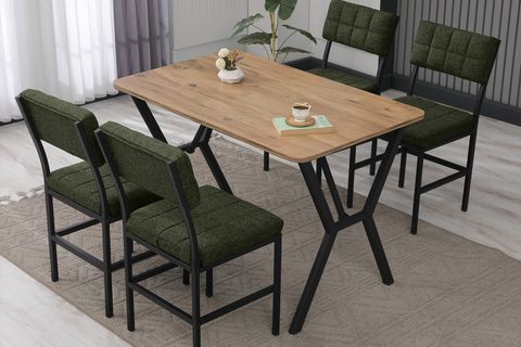 NOVA MUTFAK MASA TAKIMI, 4 SANDALYE, CEVİZ, 110X70 CM, YEŞİL