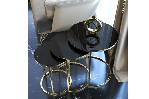 TUBİHOME ZİGON SEHPA, GOLD METAL, TEMPERLİ CAM