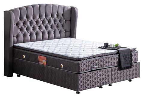 NİCE BAZA BAŞLIK VE REAL PEDLİ YATAK SETİ, ANTRASİT GRİ, 180X200