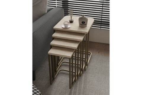ROMA TEKERLEKLİ ZİGON SEHPA, TRAVERTEN DESEN