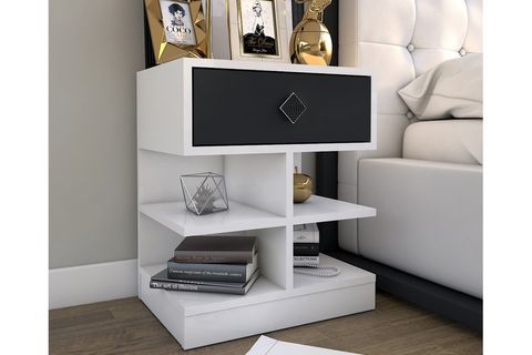 ASYA RAFLI KOMODİN, TEK ÇEKMECELİ, ANTRASİT BEYAZ