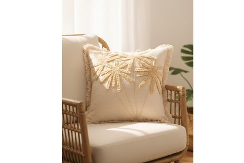 THE MİA BOHEM PALMİYE DESENLİ KIRLENT, BEJ 45X45 CM