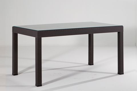 RATTAN DİKDÖRTGEN CAMLI 6 KİŞİLİK BAHÇE MASA TAKIMI, KAHVE