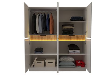KATRE 8 KAPAKLI 2 ÇEKMECELİ LEDLİ DOLAP, CEVİZ