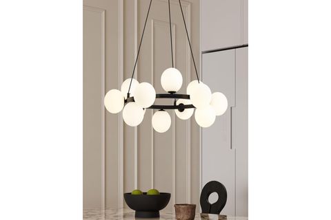 CANDAN BEYAZ CAMLI YUVARLAK SİYAH AVİZE