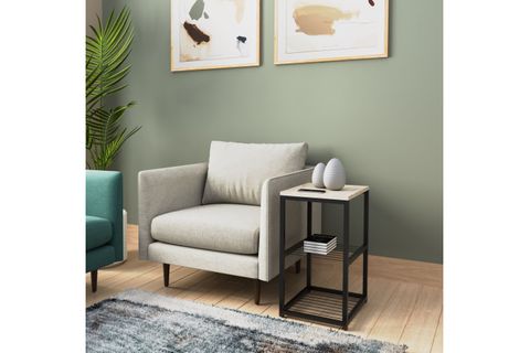 TEDİ METAL AYAKLI DEKORATİF TEL RAFLI YAN SEHPA, TAŞ GRİ