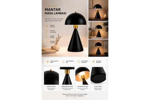 MANTAR SİYAH RETRO BAŞLIKLI MASA LAMBASI