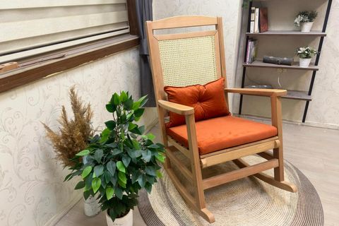 ASEDİA VERANDA HASIRLI MİNDERLİ SALLANAN SANDALYE, TURUNCU, NATUREL AYAK