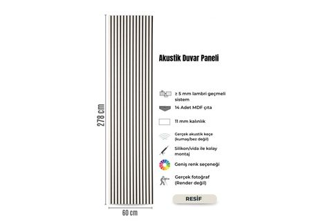 AKUSTİK MDF DUVAR PANELİ, RESİF, 60X278 CM