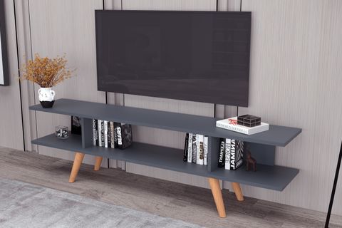 EKO ANTRASİT AHŞAP AYAKLI TV SEHPASI, 120 CM