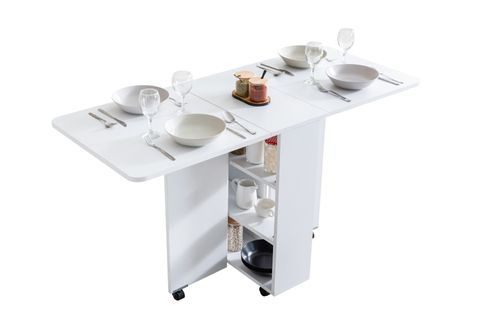 BLESK KATLANABİLİR TEKERLEKLİ MUTFAK MASASI, BEYAZ