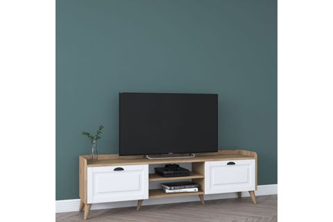 RANİ AYAKLI TV ÜNİTESİ AA101, MEMBRAN KAPAKLI, CEVİZ BEYAZ, 180 CM
