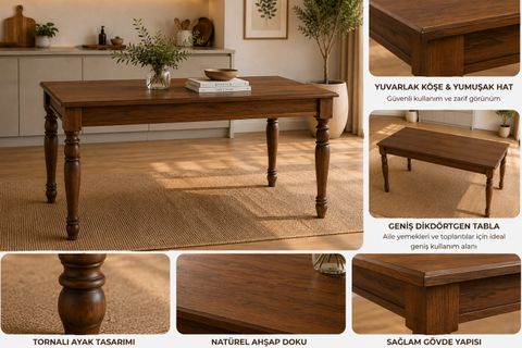 SABİT TORNALI MUTFAK MASASI, 170 CM, CEVİZ