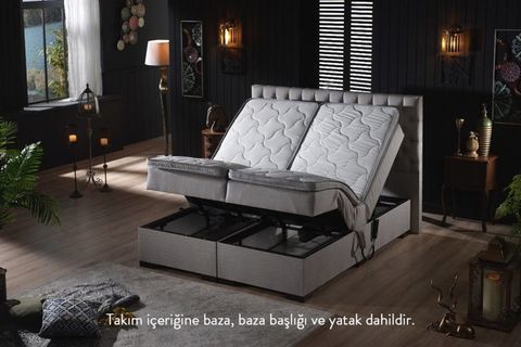 UNİMET LEİLA HAREKETLİ SANDIKLI BAZA BAŞLIK VE YATAK SETİ, GRİ, 200X200