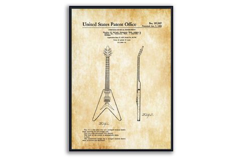 AHŞAP ÇERÇEVELİ VİNTAGE TABLO SETİ, GİTAR, 50X70