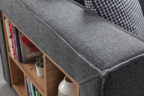 SOFT KİTAPLIKLI MODÜLER KÖŞE KOLTUK TAKIMI, KETEN, ANTRASİT