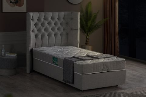 MATİLDA  BAZA BAŞLIK VE COMFORT YATAK SETİ, AÇIK GRİ, 100X200
