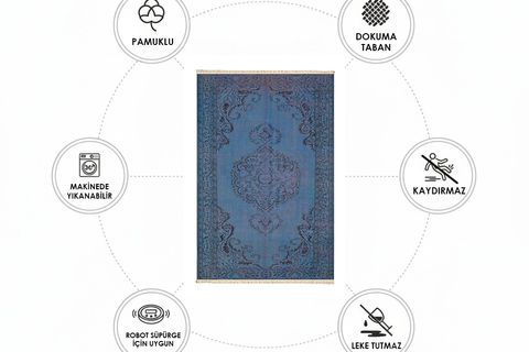 MAVİ İŞLEME DOKUMA TABAN HALI, 396 YNG, 100X150 CM