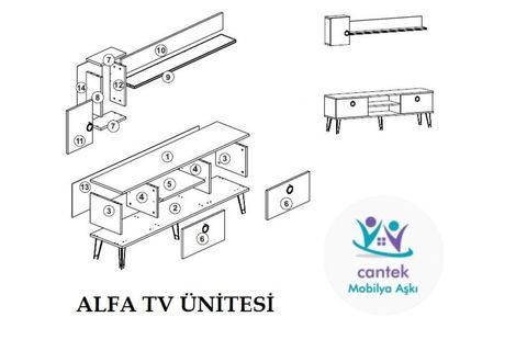ALFA TV ÜNİTESİ CEVİZ-ROYAL MERMER 150CMX35CM